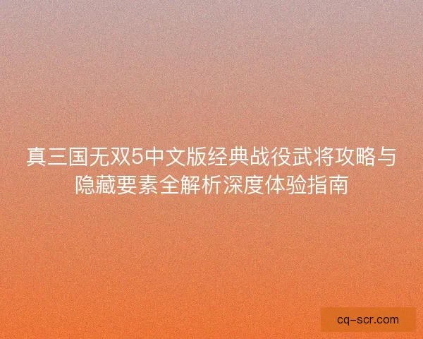 真三国无双5中文版经典战役武将攻略与隐藏要素全解析深度体验指南